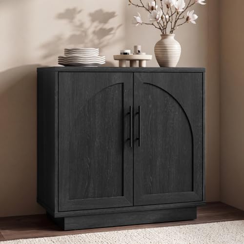 Fatmok Arched Sideboard Buffet Accent Cabinet, 31.5" Credenza with Adjustable Shelf, 1-Piece Modular Coffee Station Storage for Kitchen Living Room Bedroom, Black Grey - color: C-black Grey