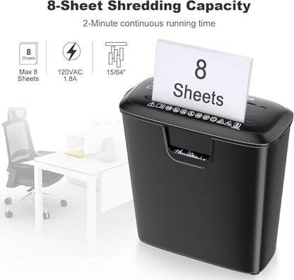 Bonsaii 8-Sheet Strip Cut Paper Shredder for Home, Shred CDs & Credit Cards | 3.4-Gal Wastebasket with Transparent Window, Overheat Protection, Small Shredder for home use,portable shredder, S120-C - size: 8 Sheet (Black)