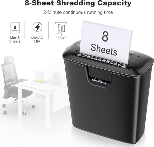 Bonsaii 8-Sheet Strip Cut Paper Shredder for Home, Shred CDs & Credit Cards | 3.4-Gal Wastebasket with Transparent Window, Overheat Protection, Small Shredder for home use,portable shredder, S120-C - size: 8 Sheet (Black)