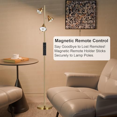 Floor Lamp with 3 Rotatable LED Lights，Magnetic Remote，and 5 Color Temperatures - color: Bronze