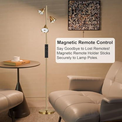 Floor Lamp with 3 Rotatable LED Lights，Magnetic Remote，and 5 Color Temperatures - color: Bronze
