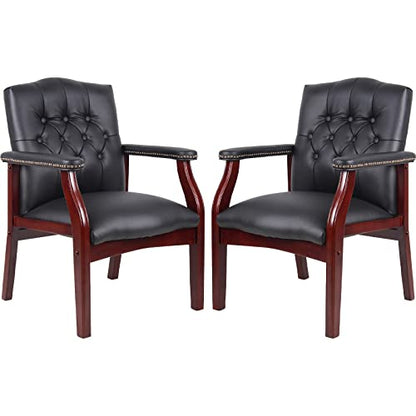 Black Leather Office Chairs Set of 2 -Ergonomic Executive Guest Chairs for Reception, Multi-Scene Use (Waiting Room, Meeting, Conference, Lobby, Conference, Church) High Back No Wheels with Arm Design - color: 2 Unit