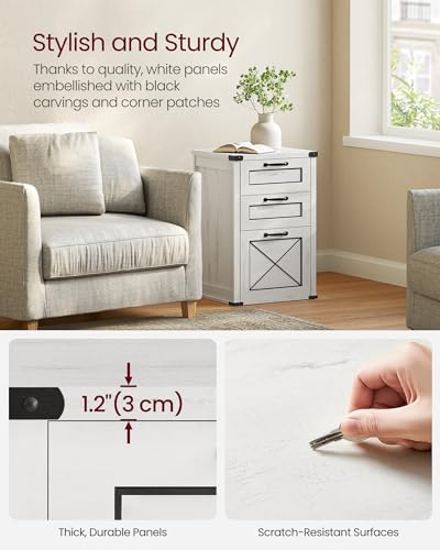 VASAGLE File Cabinet, Filing Cabinet with 3 Drawers, Printer Stand, Fit A4, Letter Size, Hanging File Folders, Modern Farmhouse Style, for Home Office, Rustic White UOFC054T73 - color: Rustic White, style: 3 Drawers
