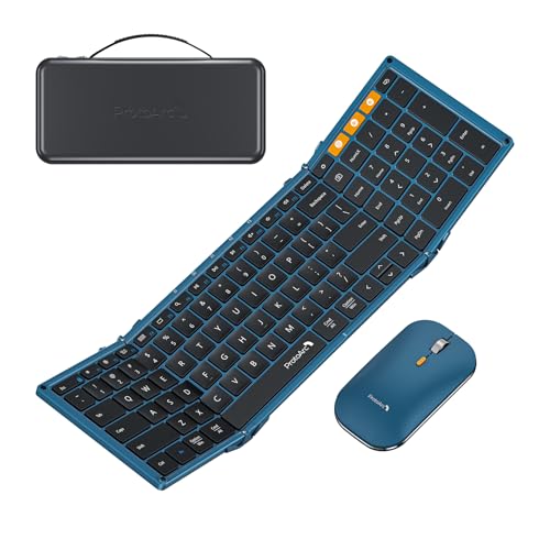 ProtoArc XKM01 Full-Size Foldable Keyboard Mouse Combo for Travel, Blue - color: Blue