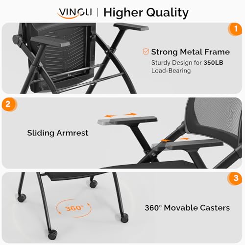 VINGLI 2 Pack Stackable Conference Room Chairs with Wheels, Folding Office Chair with Rebound Back, Padded Seat for Training Room, Guest, Reception, Event, Capacity 350lbs, Black - size: 2 Pack