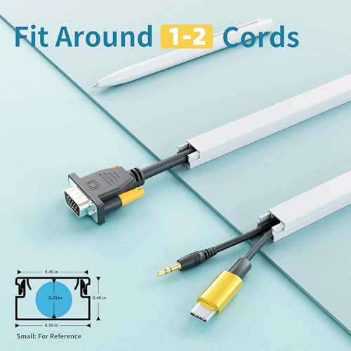 Delamu Cord Hider, 100in Self-Adhesive Cord Cover Kit for Wall Mounted TV, Paintable Wire Hider, Flexible Cable Management System, Cable Raceway Conceals 1-2 Wires, W0.59 H0.40in, White - color: White, size: 100in x 0.59in x 0.40in