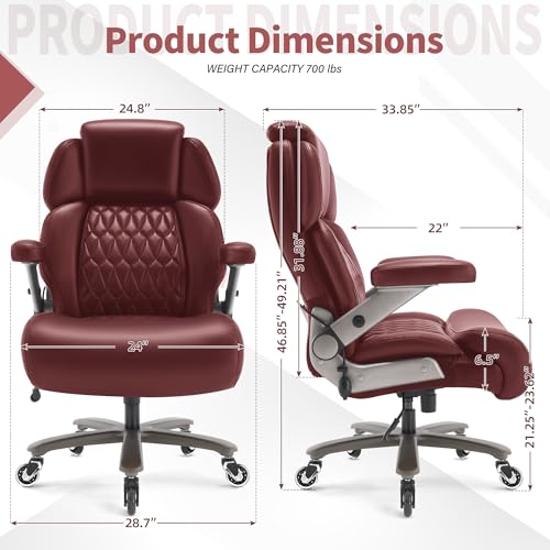 Big and Tall Office Chair 700lbs, Ergonomic High Back Computer Desk Chair | Adjustable Headrest&Lumbar Support, 3D Flip Arms, Large Wheels, Heavy Duty Metal Base, Thick Padded Wide Seat Executive Chair - color: Burgundy