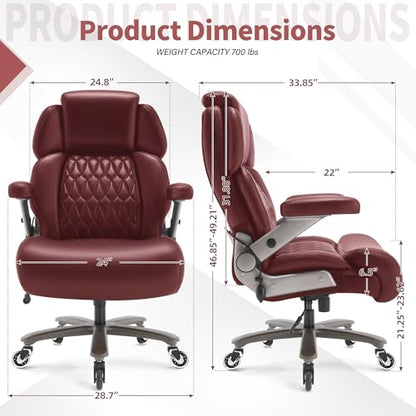 Big and Tall Office Chair 700lbs, Ergonomic High Back Computer Desk Chair | Adjustable Headrest&Lumbar Support, 3D Flip Arms, Large Wheels, Heavy Duty Metal Base, Thick Padded Wide Seat Executive Chair - color: Burgundy