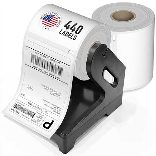 Dasher Products 4x6 Thermal Shipping Labels with Roll Holder, 440 Labels/2 Rolls (220 per Roll), Compatible with Rollo, Zebra, Munbyn, iDPRT, Jadens, Nelko, Dymo 4XL & Most Label Printers, Perforated - style: 2 Roll + Holder