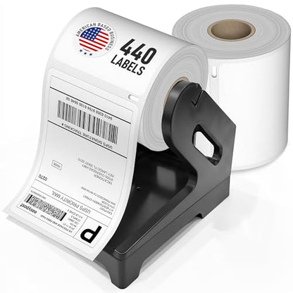 Dasher Products 4x6 Thermal Shipping Labels with Roll Holder, 440 Labels/2 Rolls (220 per Roll), Compatible with Rollo, Zebra, Munbyn, iDPRT, Jadens, Nelko, Dymo 4XL & Most Label Printers, Perforated - style: 2 Roll + Holder