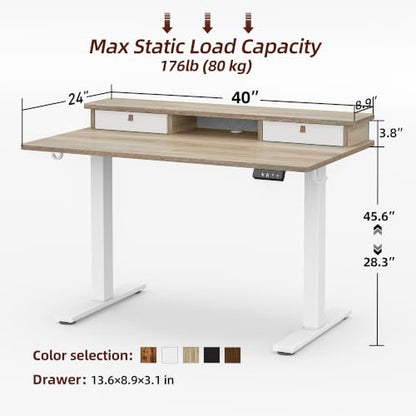 TIQLAB 40 * 24 inch Standing Desk with Two Drawers&Top Shelf, Maple | Smooth Height Adjustment, 2 Memory Presets, One-Touch Control, Stable Steel Frame, 176 lbs Capacity, Easy Assembly - color: Maple, size: 40*24 inch without keyboard tray