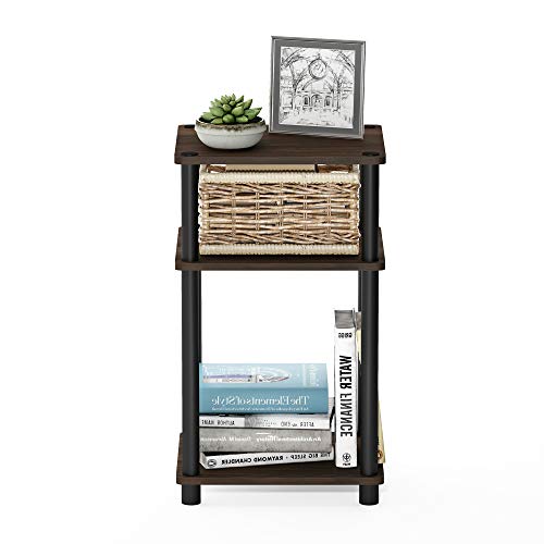 Furinno JUST Side Table, 3-Tier End Table, Open Shelves Night Stand, Bedside Table, Toolless Assembly, for Living Room, Bedroom, Bathroom, Columbia Walnut - color: Columbia Walnut/Black, size: 3-Tier, Round Pole, style: 1-Pack