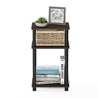 Furinno JUST Side Table, 3-Tier End Table, Open Shelves Night Stand, Bedside Table, Toolless Assembly, for Living Room, Bedroom, Bathroom, Columbia Walnut - color: Columbia Walnut/Black, size: 3-Tier, Round Pole, style: 1-Pack