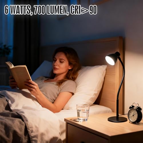 Small Dimmable Gooseneck LED Desk Lamp for Home Office, CRI 90+ Eye-Caring Reading Light, Adjustable Brightness, Perfect for Study Desk (Adapter Included)