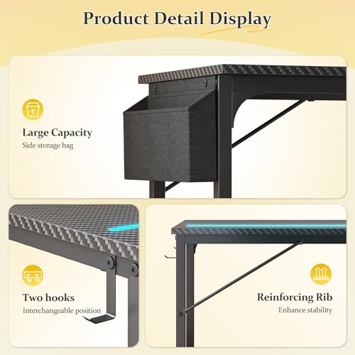 DurayLoly 40" Gaming Desk with Waterproof LED Lights for Bedroom,Black - color: Black, size: 40 IN
