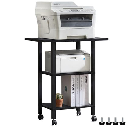 YUFAM 3 Tier Home Printer Stand with Storage, Black - color: Black, size: 15.75"D×23.65"W×25.7"H