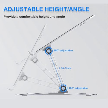 360° Rotating Adjustable Laptop Stand with Cooling Fan, Foldable Dual-Bar Support Height Tilt Angle Cooling Laptop Stand for Desk Pad Laptop Riser Heat Dissipation Stand Fit 10-17.3" Device - color: Dual-Bar Support Version