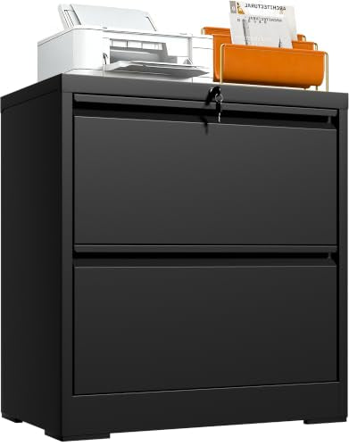 2 Drawer Lateral File Cabinet with Lock, 26.7"W File Cabinets for Home Office, Office Furniture for Organization Hanging Legal/Letter/A4, Metal Filing Cabinet Storage Cabinet, Require Assembly, Black - color: Black, size: 2 Drawers (26.77 in Width)
