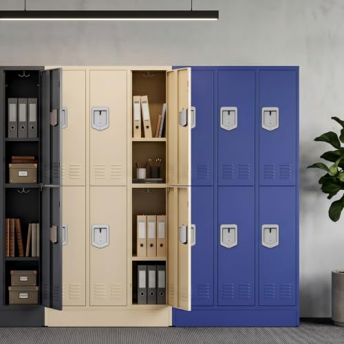 BUTISOW 72" 6 Door 16-Gauge Steel Employee Lockers, Lockable for Gym | Padlock Compatible, 6 Door, 12 Hanging Hooks, Ventilated, Adjustable Shelf, Powder Coated, Rust Resistant, 72 Inch Height - color: Beige, size: 6 Door - (72"H x 35.4"W x 15.75"D)
