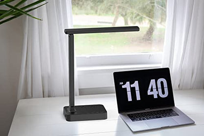 Drevet LED Desk lamp with USB C Charging Port, Table Light with 3 USB Charger and 2 AC Power Outlet, 3 Color Model, 3 Level Brightness, Touch Control, Memory Function, Eye-Caring Office Foldable Lamp - color: Gray