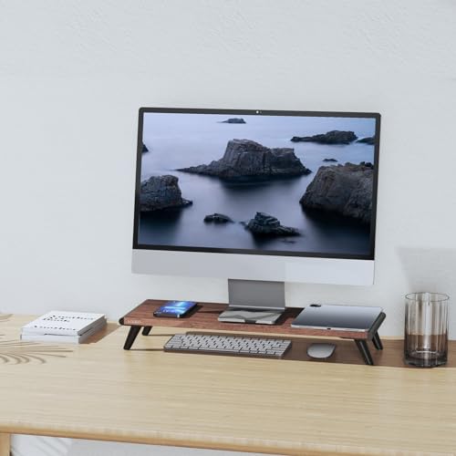 loukin Monitor Stand Riser for Desk, 22.4" × 8.2" Computer Stand, Brown | Supports 22 lb, No Installation Required, Water-Resistant Surface, Fits Laptops and Printers, Ergonomic Design