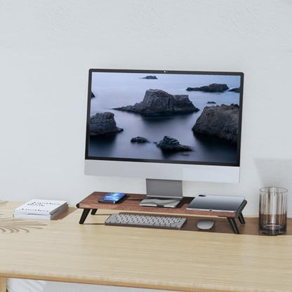 loukin Monitor Stand Riser for Desk, 22.4" × 8.2" Computer Stand, Brown | Supports 22 lb, No Installation Required, Water-Resistant Surface, Fits Laptops and Printers, Ergonomic Design