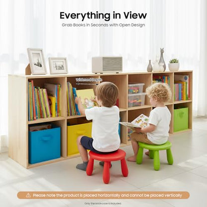 12 Cube Storage Organizer - Solid Wood Bookshelf - Cube Shelf - Vertical or Horizontal Bookcase - Open Book Shelf - Easy Assembly for Bedroom, Living Room, Office - size: 12-Cube