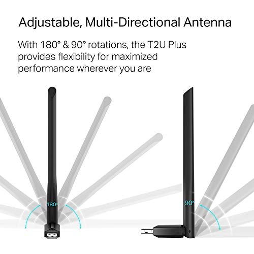 TP-Link AC600 USB WiFi Adapter for Desktop PC - USB Wireless Adapter for PC | WiFi dongle for PC with 2.4GHz, 5GHz High Gain Dual Band 5dBi Antenna, Supports Win11/10/8.1/8/7/XP, Black (Archer T2U Plus) - size: AC600, WiFi 5