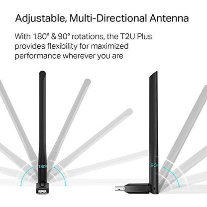 TP-Link AC600 USB WiFi Adapter for Desktop PC - USB Wireless Adapter for PC | WiFi dongle for PC with 2.4GHz, 5GHz High Gain Dual Band 5dBi Antenna, Supports Win11/10/8.1/8/7/XP, Black (Archer T2U Plus) - size: AC600, WiFi 5
