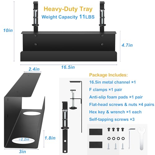 ZhiYo 17in Cable Management Under Desk Tray, 3in W x 4.7in H, Black - size: 3in W x 4.7in H x 17in L
