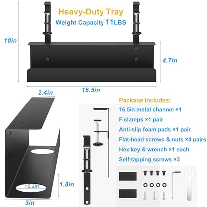 ZhiYo 17in Cable Management Under Desk Tray, 3in W x 4.7in H, Black - size: 3in W x 4.7in H x 17in L