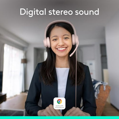 Logitech H390 Wired Headset PC/Laptop Stereo Headphones - Rose | For PC/Laptop, Stereo, USB-A, In-Line Controls, Works with Chromebook - color: Rose, style: USB-A