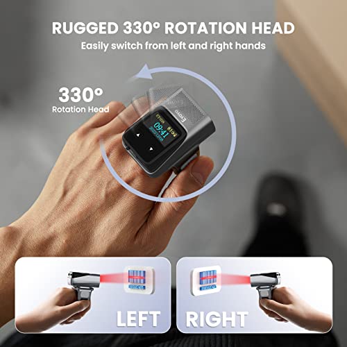 Eyoyo 2D 1D Mini Wearable Finger Ring Bluetooth Barcode Scanner with Screen | Left&Right-Handed Use, Wireless QR Code Scanner Reader Inventory, Support Screen Scan, Compatible with iPad iPhone Android - color: Grey