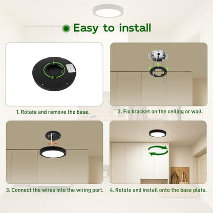 hykolity 7Inch Selectable CCT LED Flush Mount Ceiling Light,1500LM,2 Pack | 15W 3000K/4000K/5000K, Edge-Lit Flush Mount Ceiling Light Fixture for Kitchen, Bedroom, Laundry and Closet Room,Black - color: Black, size: 7 inch