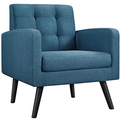 Yaheetech Mid Century Accent Chair Living Room Chair Navy Blue | Linen-Like Upholstered Sillones Para Sala, Modern Reading Nook Chair, Button Tufted Back, Rubberwood Legs, Bedroom Office - color: Navy Blue, size: set of 1