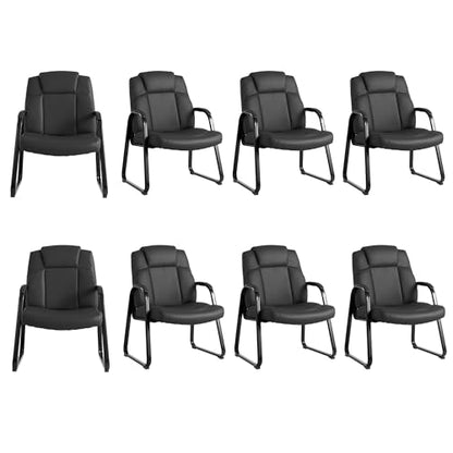 Okeysen Big & Tall Waiting Room Chairs Set of 8, PU Leather Reception Guest Chair with Padded Arm Rest, Office Desk Chair with Sled Base No Wheels, for Office Meeting, Conference Room, Lobby, 500lb - color: Black, size: Set of 8
