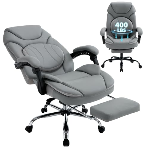 Comfortable Reclining Office Desk Chair with Foot Leg Rest Support Grey - color: Light Grey