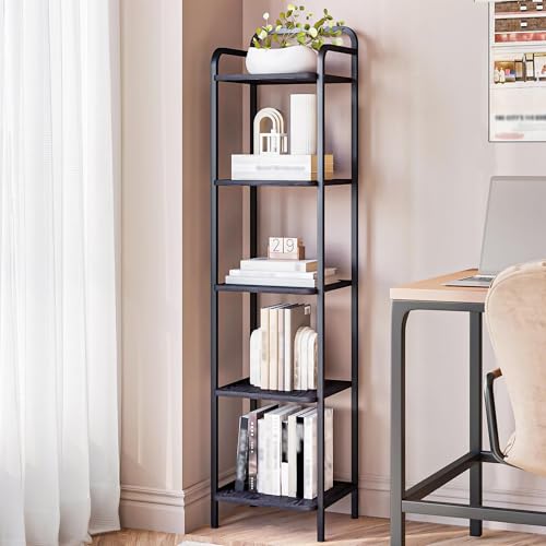 Hzuaneri Bookcase Bookshelf, Narrow Book Shelf, Industrial Corner Shelf - color: Black, size: 11.8"D x 13"W x 54"H