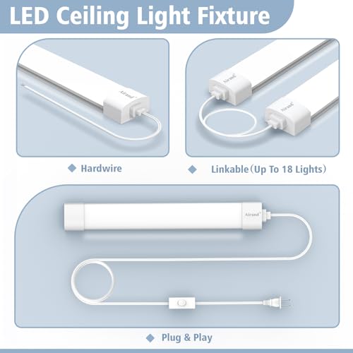 Airand LED Ceiling Light Fixture, 1.43FT Plug in Lights 2PCS, IP66 Water-Proof Linkable Tube Lights 5000k 16W Light Bar Under Cabinet Lighting Shop Kitchen Workbench Closet Corded with ON/Off Switch - size: 1.43FT-2PCS