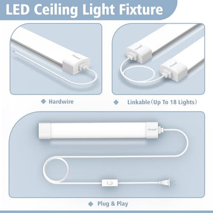 Airand LED Ceiling Light Fixture, 1.43FT Plug in Lights 2PCS, IP66 Water-Proof Linkable Tube Lights 5000k 16W Light Bar Under Cabinet Lighting Shop Kitchen Workbench Closet Corded with ON/Off Switch - size: 1.43FT-2PCS