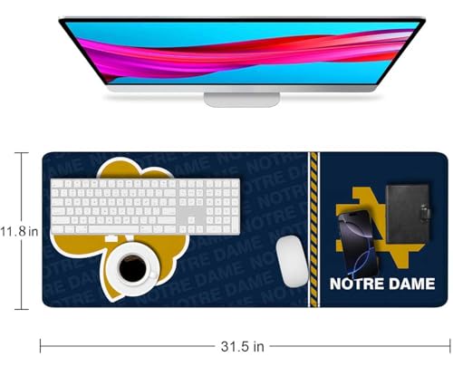 Large Extended Gaming Mouse Pad with Stitched Edges, College Football Non-Slip Waterproof Rubber Base Mouse Pad for Notre Dame Office, Computer, Keyboard, Laptop and Home Desk Pad 31.5 x 11.7 Inch - color: Notre Dame