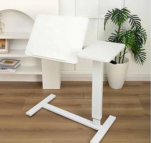 Height Adjustable Overbed Table with Wheels Mobile Rolling Bedside Desk, Tilting Laptop Stand & Tray Table for Bed, Sofa and Hospital Use(White+Tilting) - color: White+tilting
