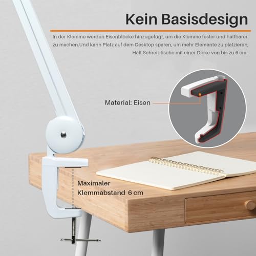 LED Desk Lamp with Clamp,Dimming Task Lamp for Reading Desktop Office Workbench Table Architect Sewing Study Home Craft,Bright 117PCS LEDs,2200 Lumens 20 Inch Metal Swivel Arm Work Lamp(White) - size: WHITE-NonCCT-Non Protective