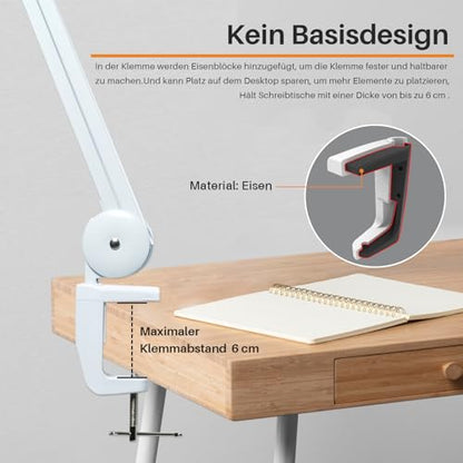LED Desk Lamp with Clamp,Dimming Task Lamp for Reading Desktop Office Workbench Table Architect Sewing Study Home Craft,Bright 117PCS LEDs,2200 Lumens 20 Inch Metal Swivel Arm Work Lamp(White) - size: WHITE-NonCCT-Non Protective