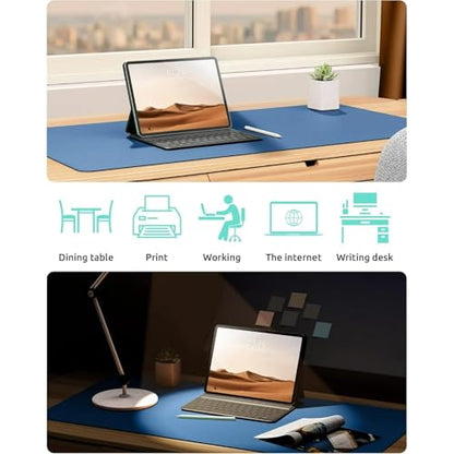 Desk Pad, Leather Non-Slip Laptop Computer Desk Keyboard Mat, Table Protector Blotter Mat, Large Mouse Pad (24" x 12")-Blue - color: Blue