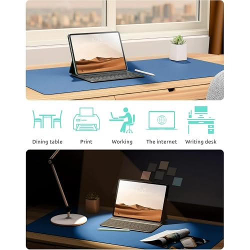 Desk Pad, Leather Non-Slip Laptop Computer Desk Keyboard Mat, Table Protector Blotter Mat, Large Mouse Pad (24" x 12")-Blue - color: Blue