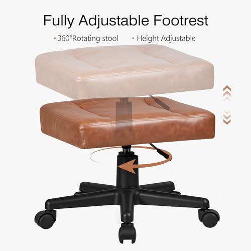 VECELO Under Desk Footrest, PU Ergonomic Foot Rest with Wheels, Comfort Padding, Height Adjustable for Relieving Leg Pain, Stiffness, and etc, Brown - color: Brown
