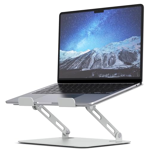 SOUNDANCE Laptop Stand for Desk with Stable Heavy Base, Adjustable Height Multi-Angle, Ergonomic Metal Riser Holder, Foldable Mount Elevator, Compatible with 10 to 15.6 Inches PC Computer, Silver - color: B-Sliver