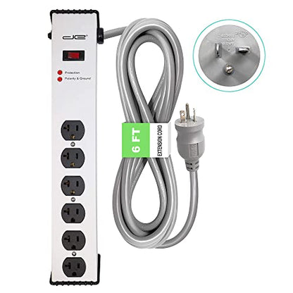 Digital Energy 20 Amp 6-20/T- Slot Plug | 6-Ft Cord - 900 Joule Surge Protector | 6-Outlet, Heavy Duty Steel Body Power Strip - size: 6 FT