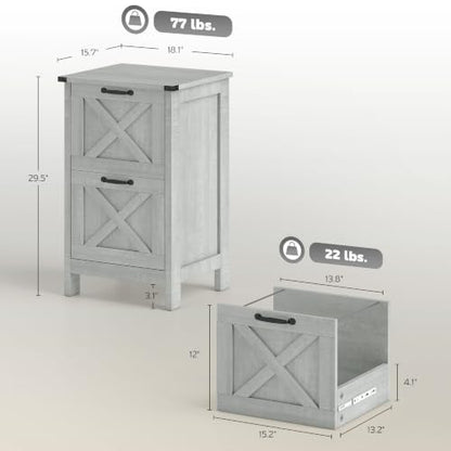 HOMCOM Vertical File Cabinet 2 Drawer Silent Slides, Distressed Light Gray - color: Distressed Light Gray